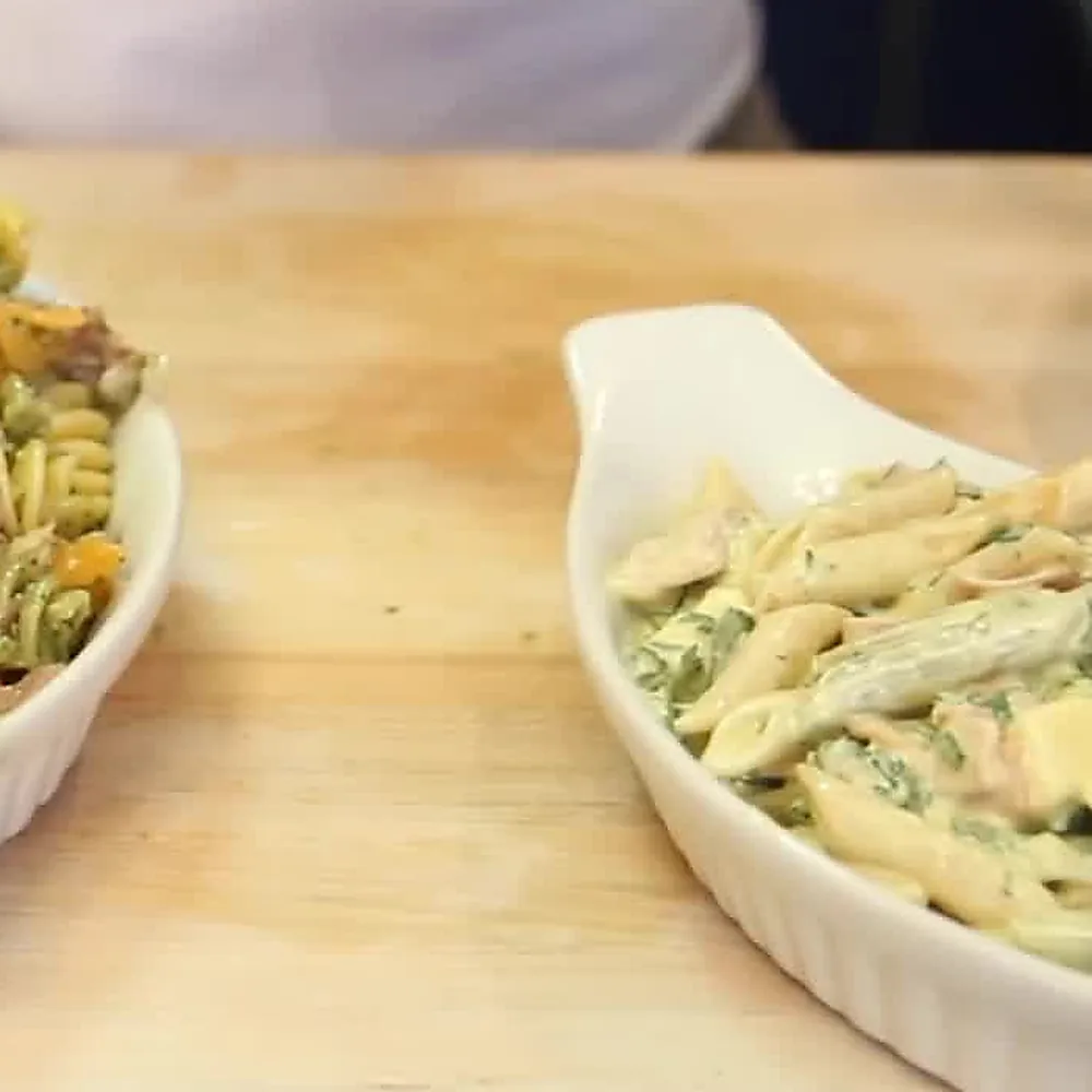 salade penne cremeuse jambon fromage bleu, plat fini