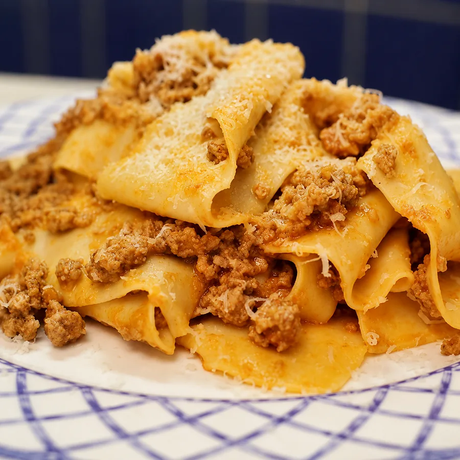 sauce bolognaise maison pappardelles fraiches, plat fini
