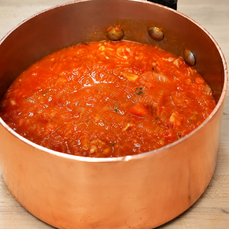 sauce tomate maison avec des tomates fraiches, plat fini