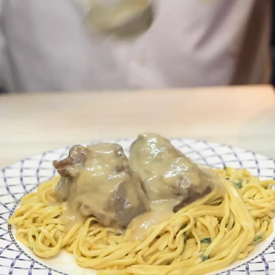 tender beef cheeks creamy dijon mustard sauce, finished dish