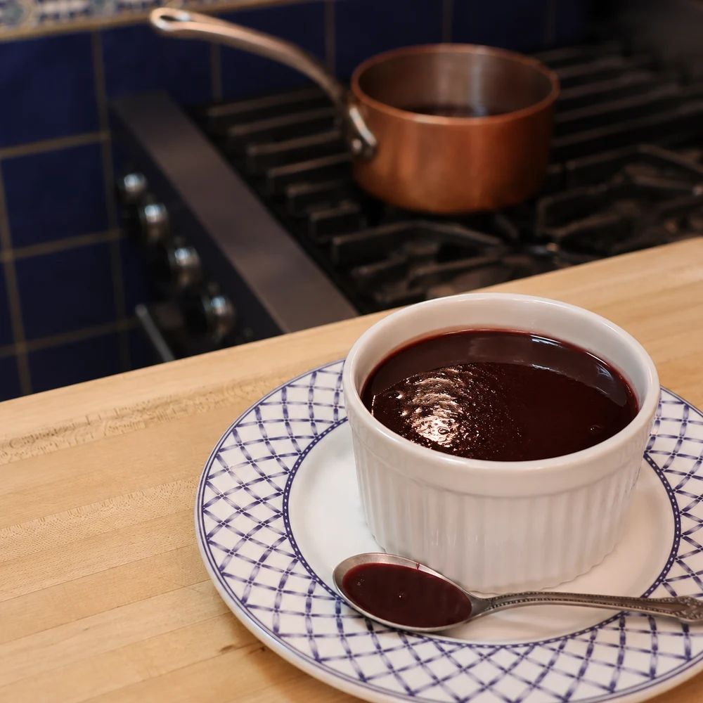 easy red wine reduction sauce, finished dish