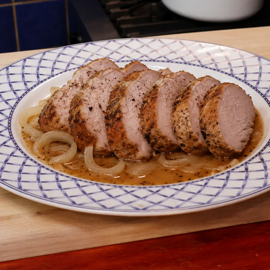 Filet de porc en cocotte tendre et juteux avec jus de cuisson