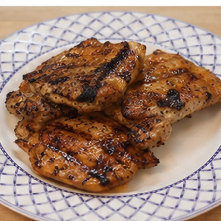 hauts de cuisse poulet desosses grilles bbq, plat fini