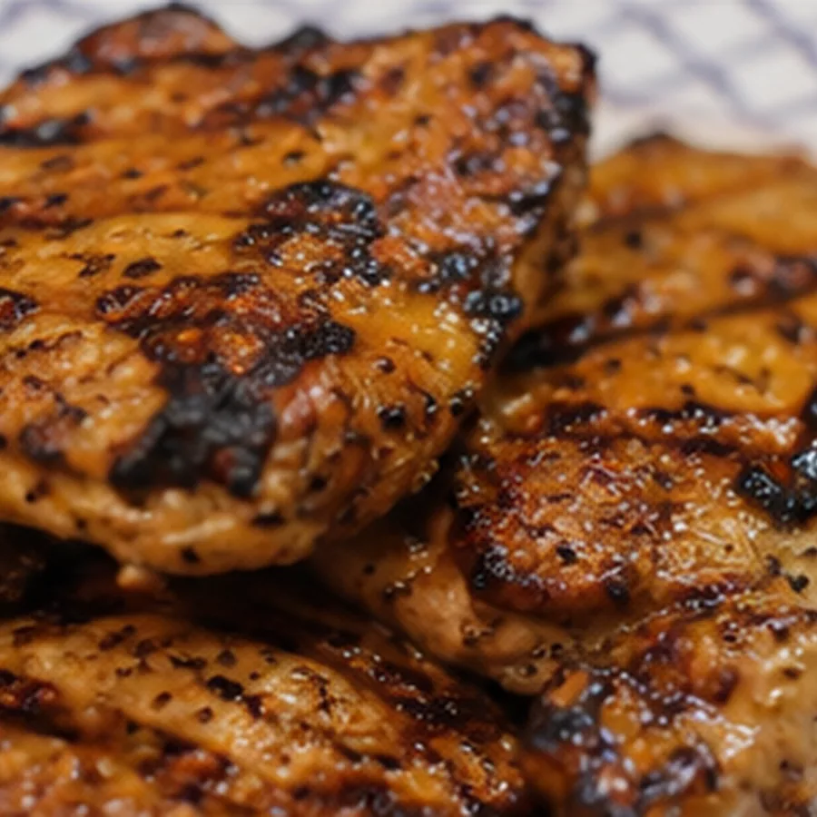 hauts de cuisse poulet desosses grilles bbq, plat fini