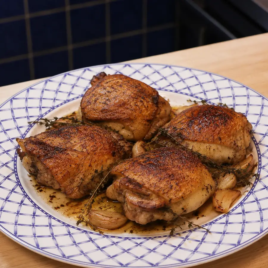 pan seared chicken thighs, finished dish