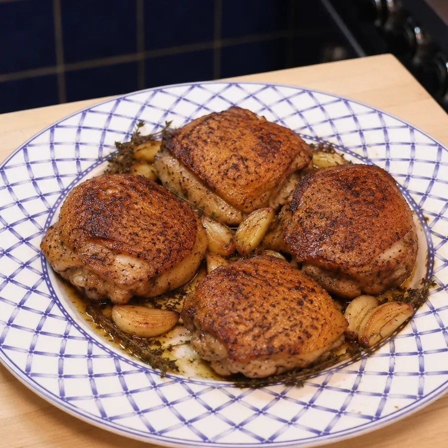pan seared chicken thighs, finished dish