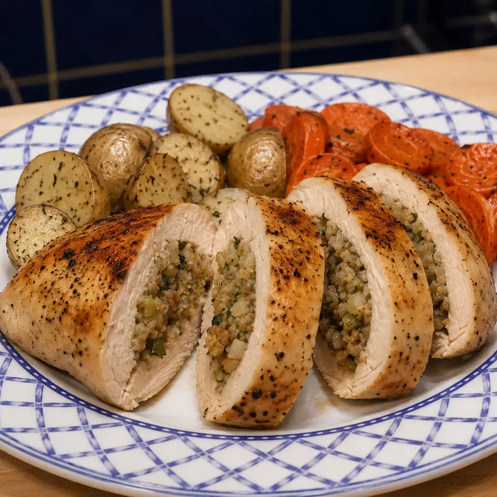 Poitrines de poulet farcies au pain et aux fines herbes