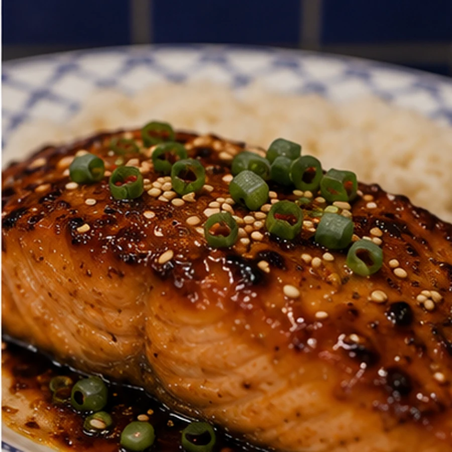 saumon glace miso erable soya, plat fini