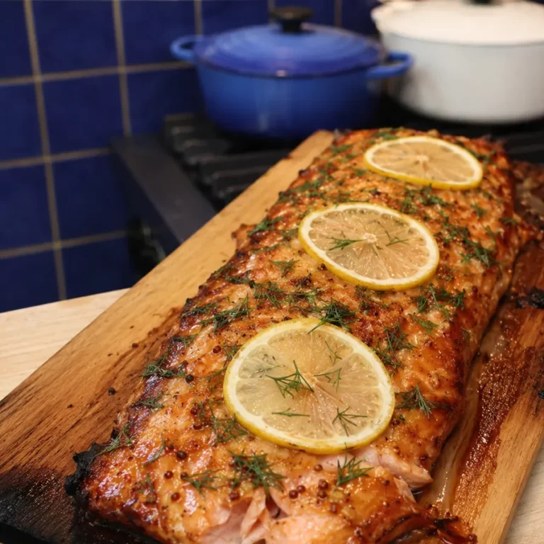 Saumon grill&eacute; sur planche de c&egrave;dre &agrave; l&rsquo;&eacute;rable et Dijon