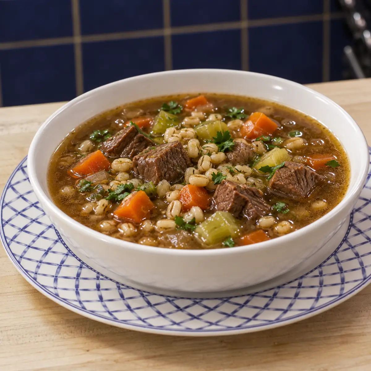 beef barley soup, finished dish