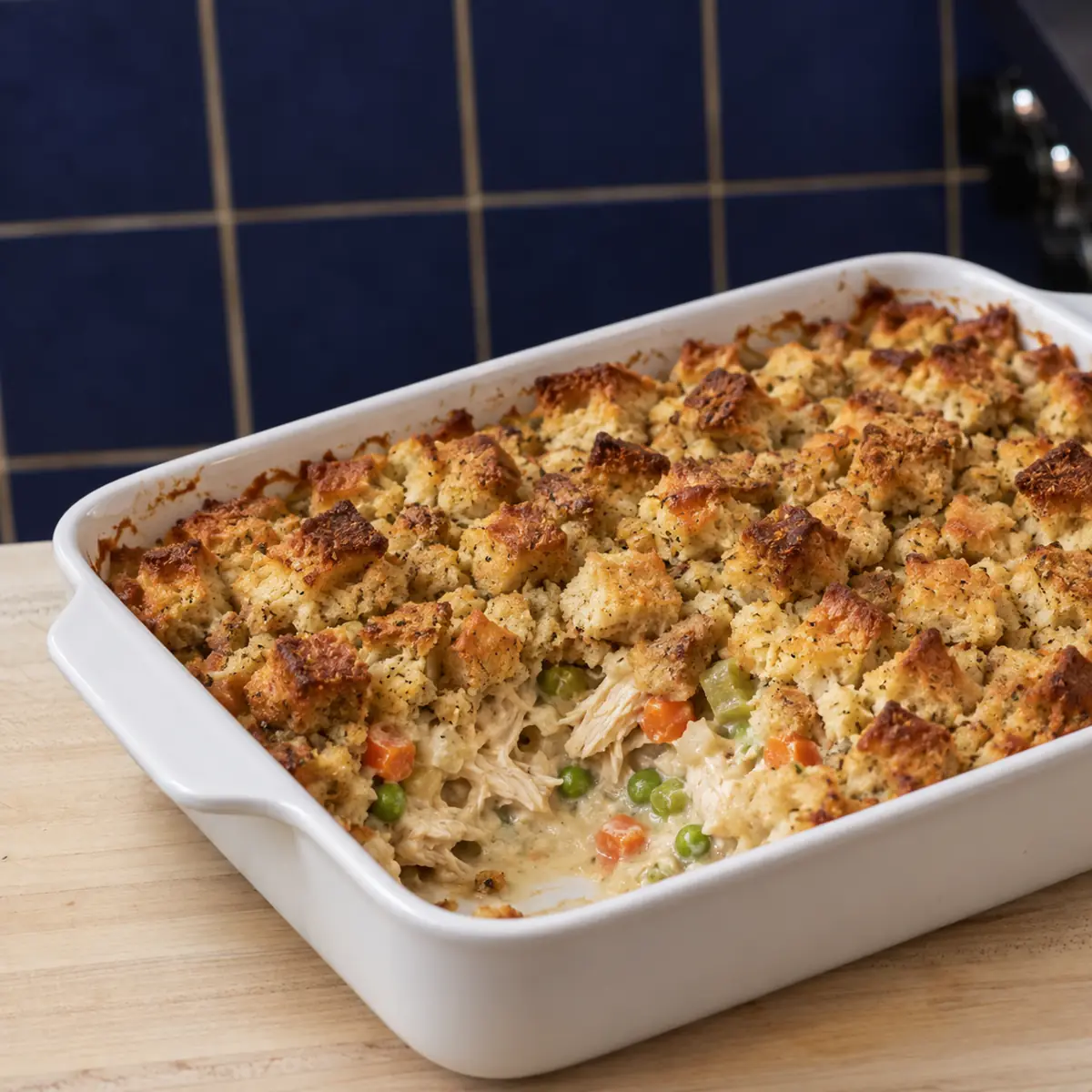 casserole poulet farce pain, plat fini