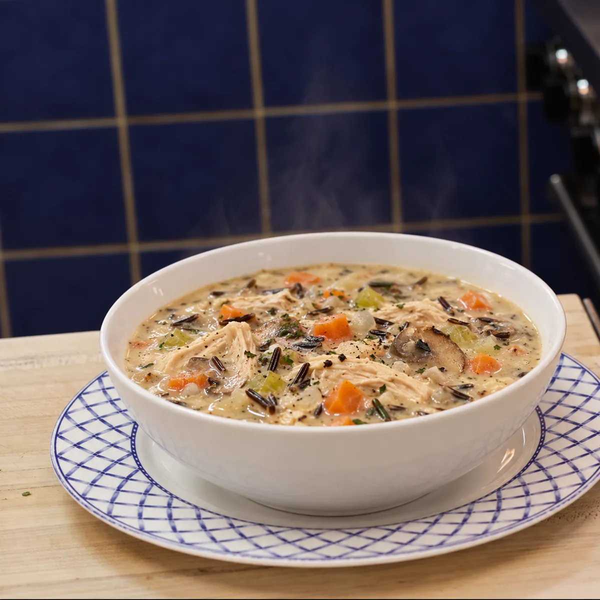 chicken wild rice soup, finished dish