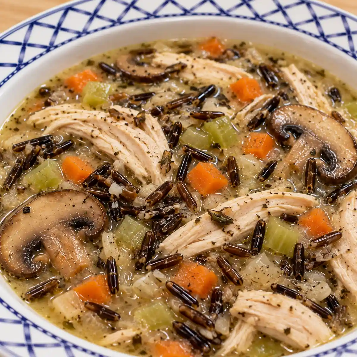 chicken wild rice soup, finished dish