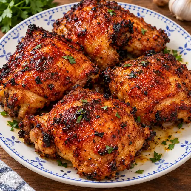 Crispy Air Fryer Chicken Thighs with Lemon and Garlic