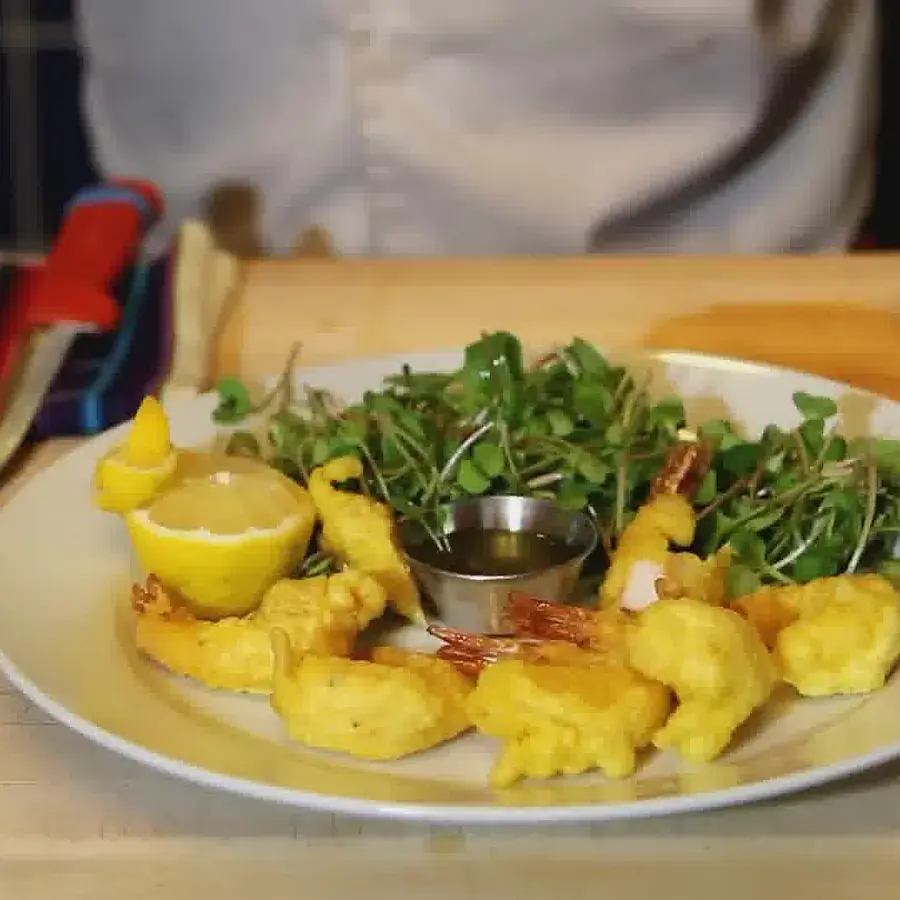 crispy beer battered fried shrimp, finished dish