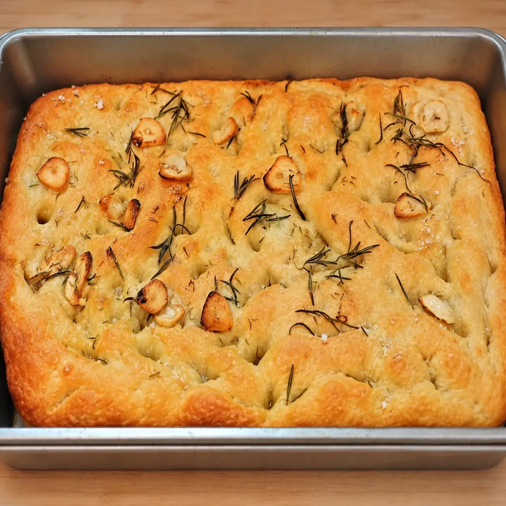 Focaccia maison moelleuse et croustillante à l’ail et au romarin