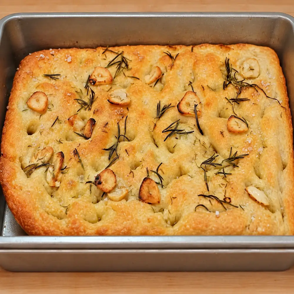 focaccia moelleuse et croustillante, plat fini
