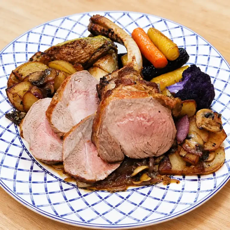 Pan-Seared Bone-In Pork Chop with Lyonnaise Potatoes and Cognac Cream Sauce
