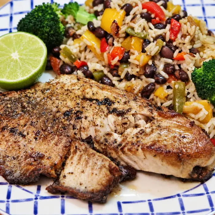 Pan-Seared Tilapia with Cuban-Style Rice and Black Beans