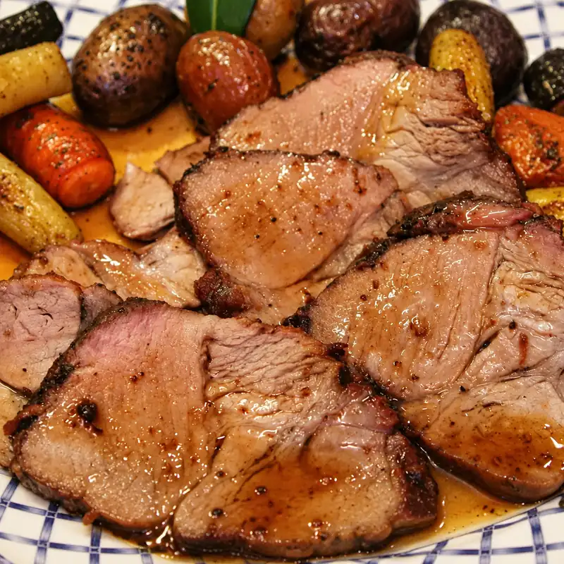 roti de porc glace a lerable, plat fini