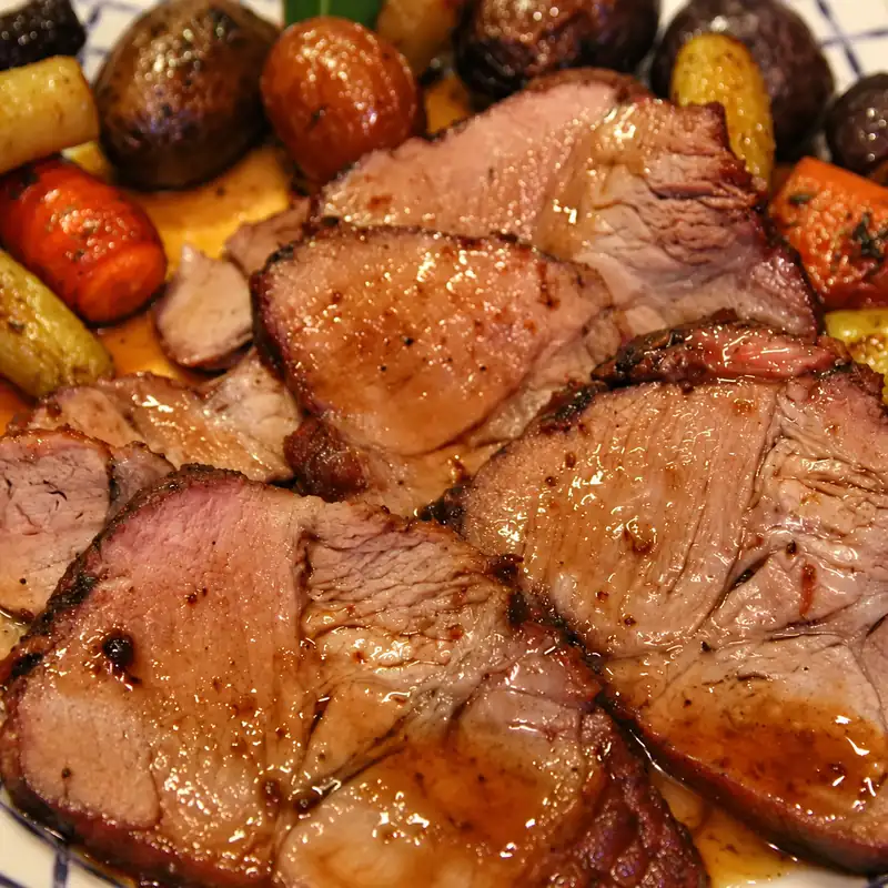 roti de porc glace a lerable, plat fini