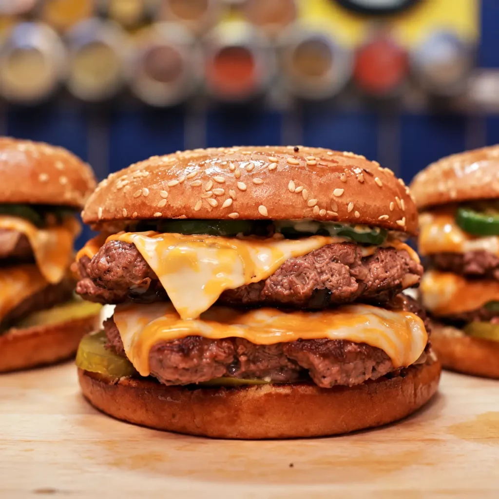 Smash burger &eacute;pic&eacute;, mayonnaise au jalape&ntilde;o et cheddar