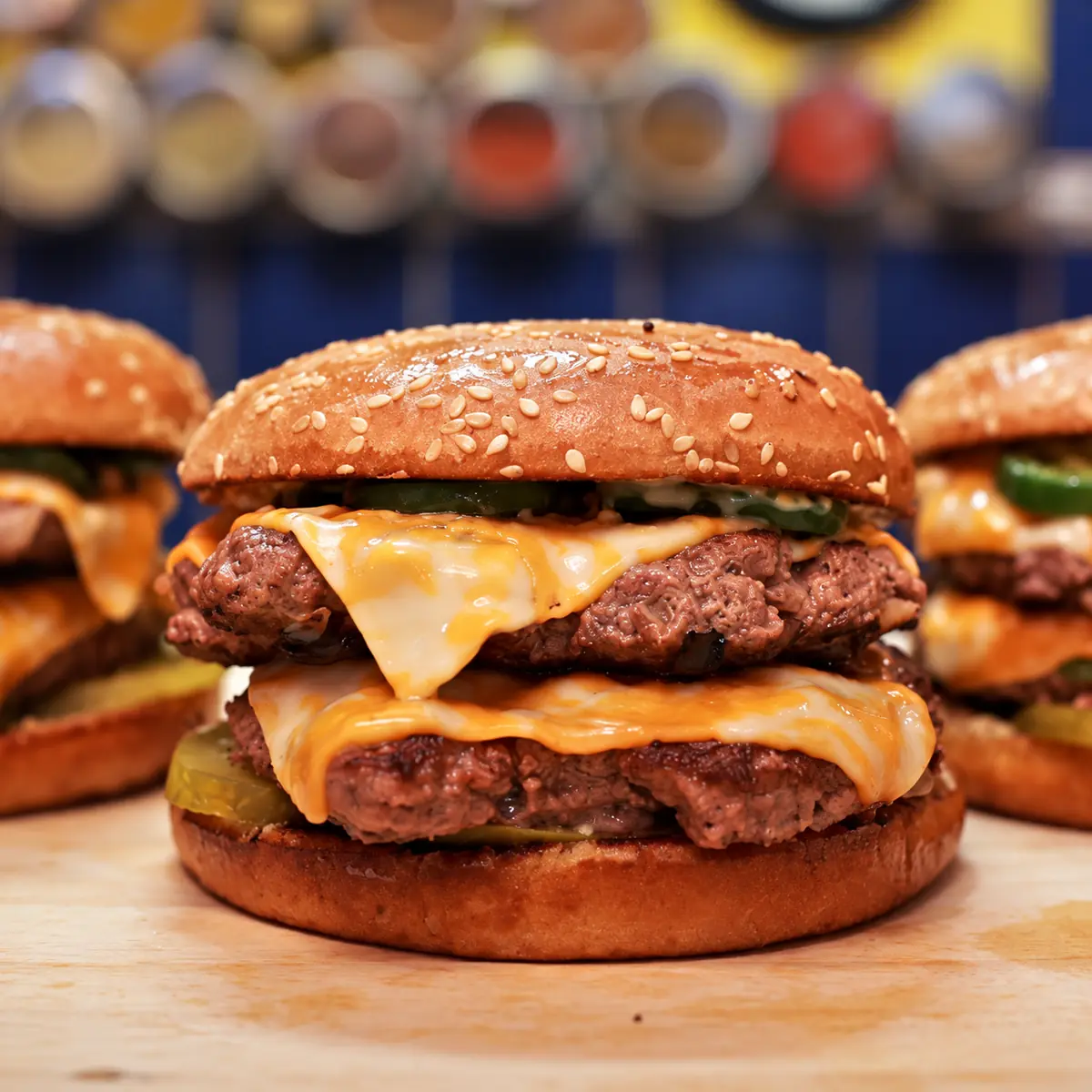 Smash burger épicé, mayonnaise au jalapeño et cheddar