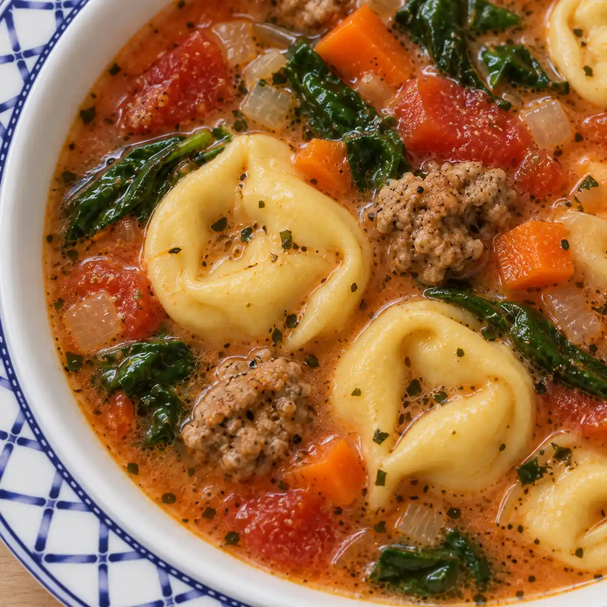 soupe tortellinis saucisse epinards, plat fini