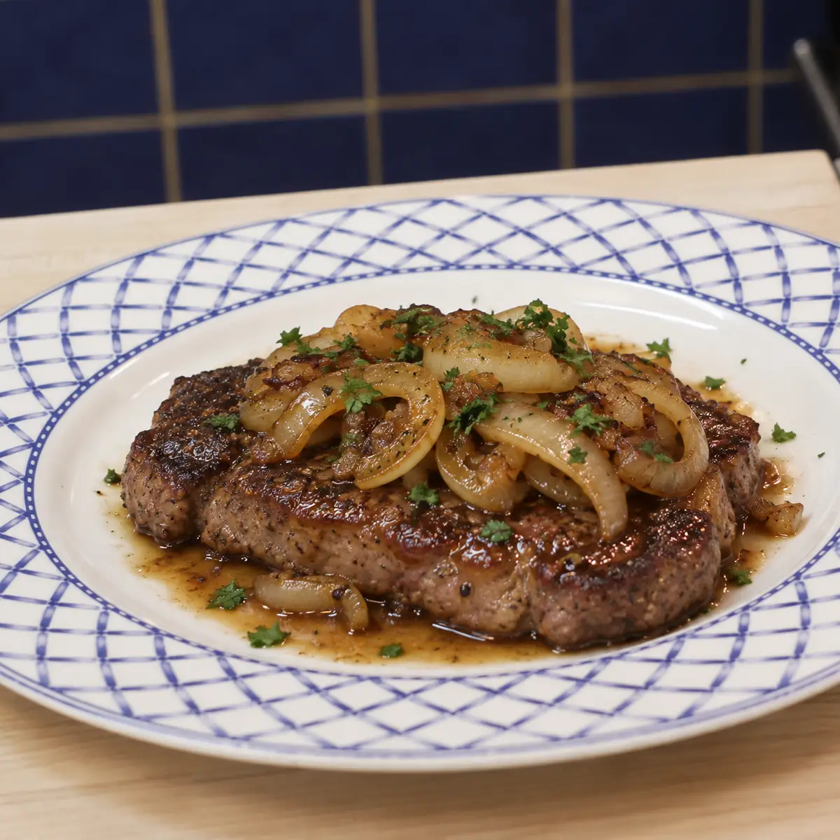steak a la lyonnaise, finished dish