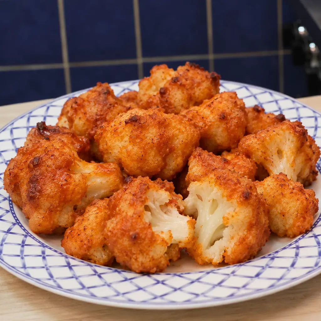 baked buffalo cauliflower bites, finished dish