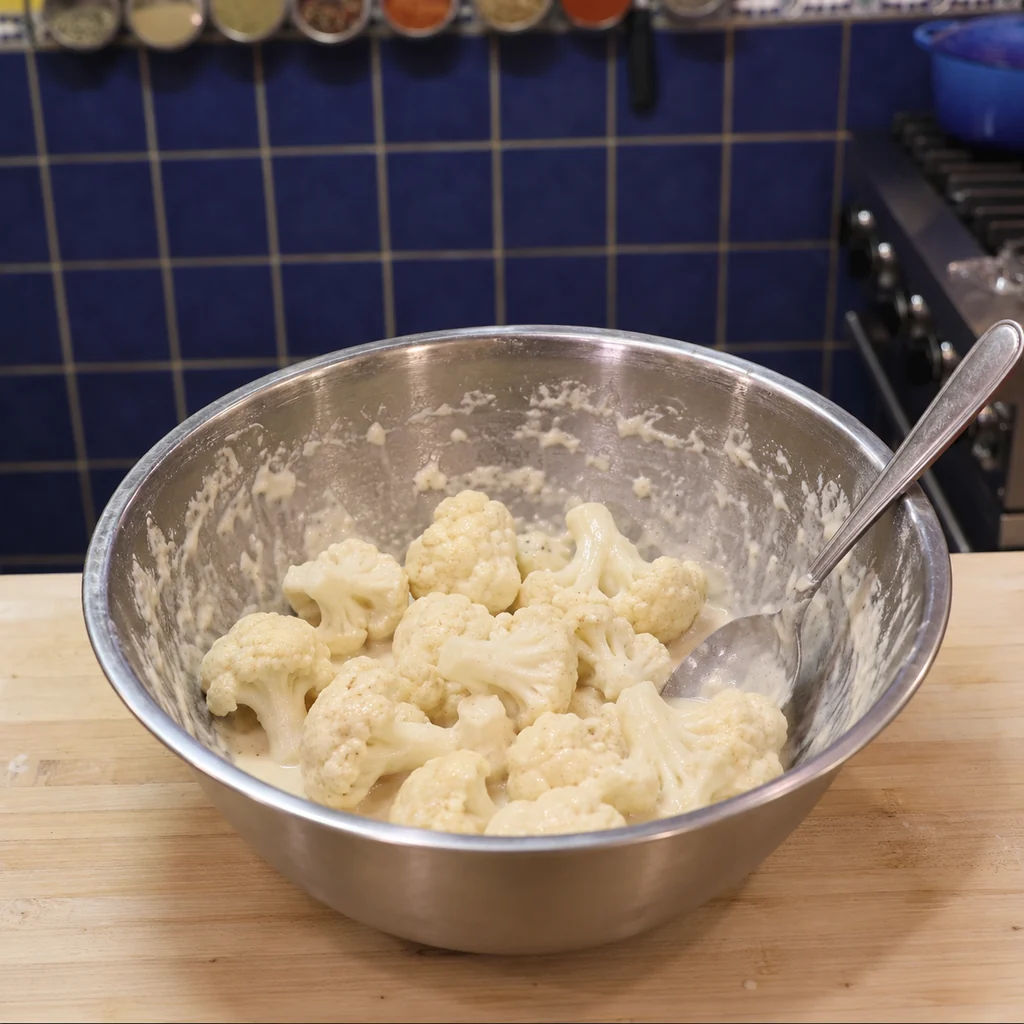 baked buffalo cauliflower bites, step 1