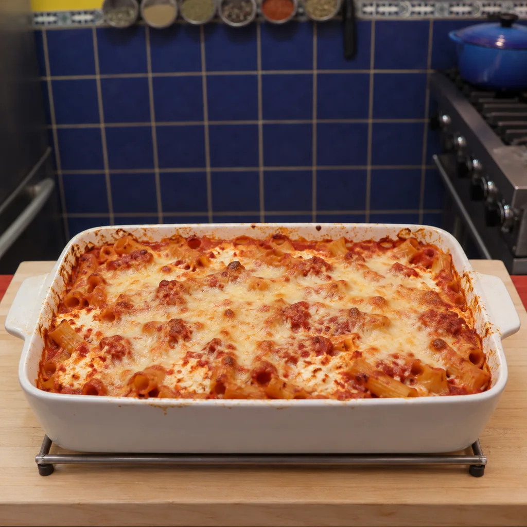 baked ziti with ricotta, finished dish