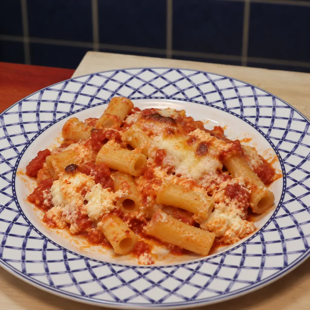 baked ziti with ricotta, finished dish