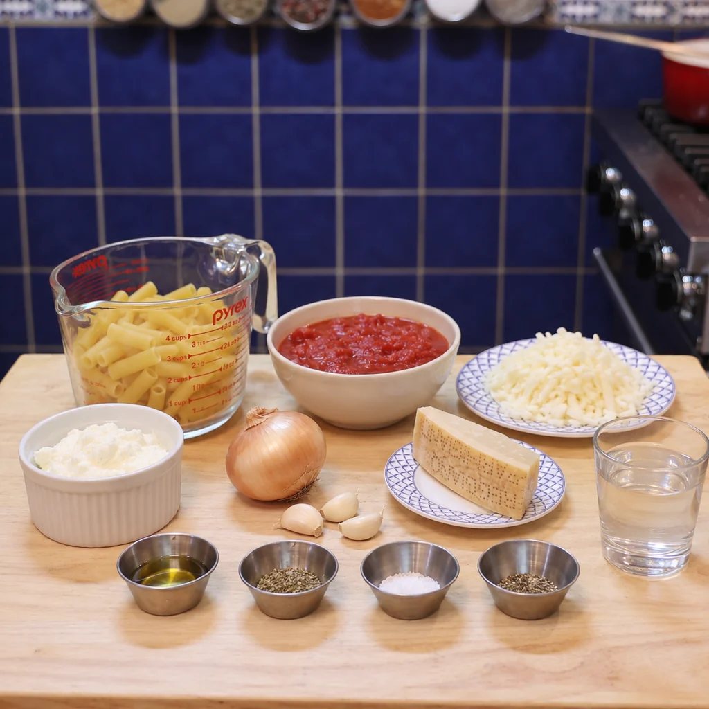 baked ziti with ricotta, ingredients