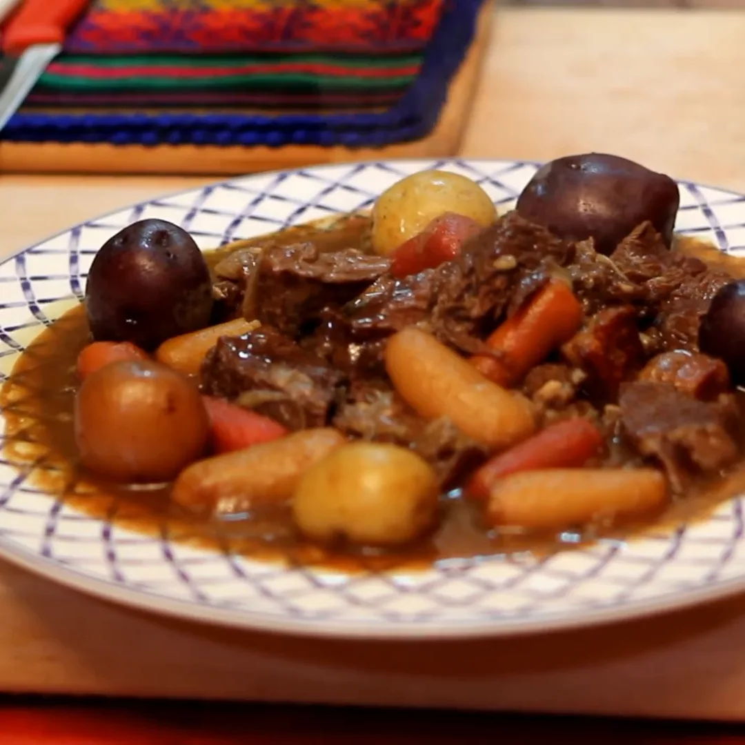 beef beer stew pearl onions carrots, finished dish
