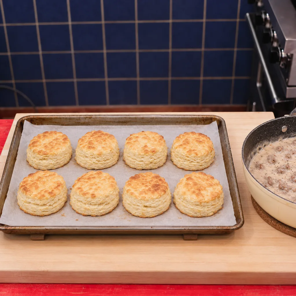 biscuits babeurre sauce saucisse, plat fini