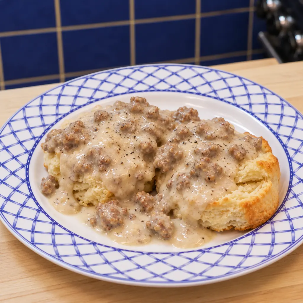 biscuits babeurre sauce saucisse, plat fini