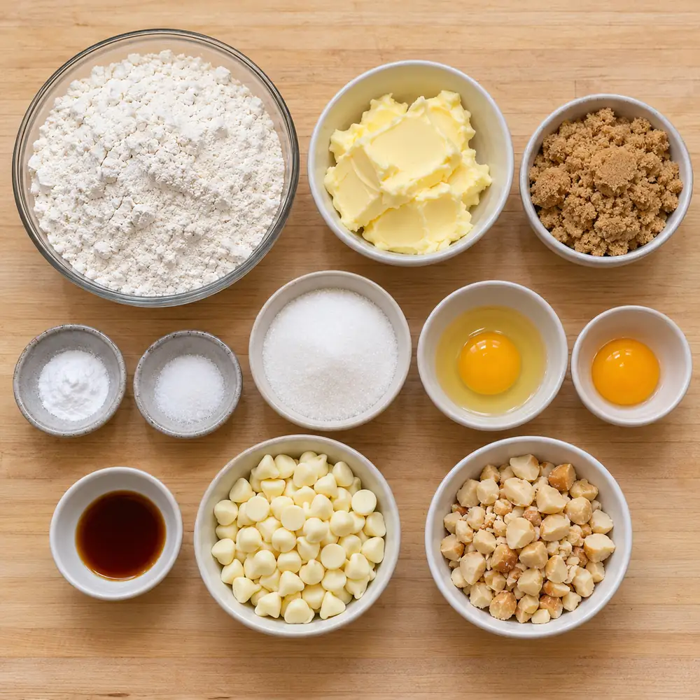 biscuits chocolat blanc noix macadamia, ingredients