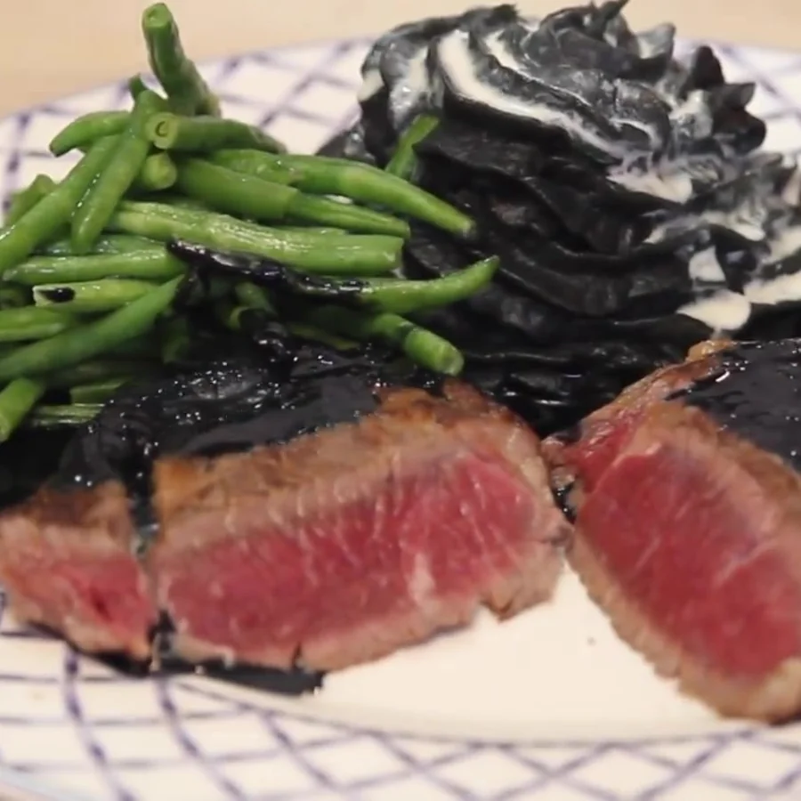 black garlic steak, finished dish