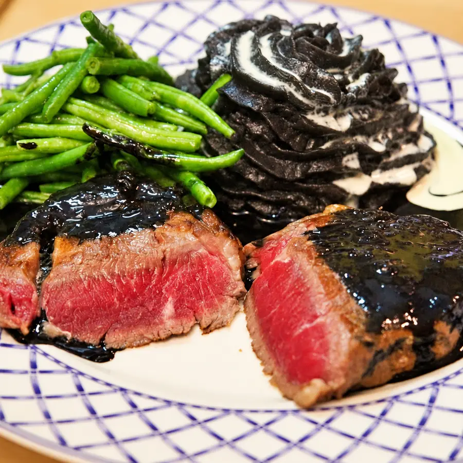 black garlic steak, finished dish