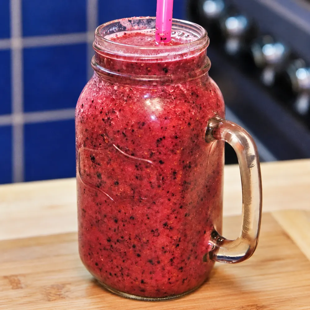 blueberry mango smoothie orange juice, finished dish