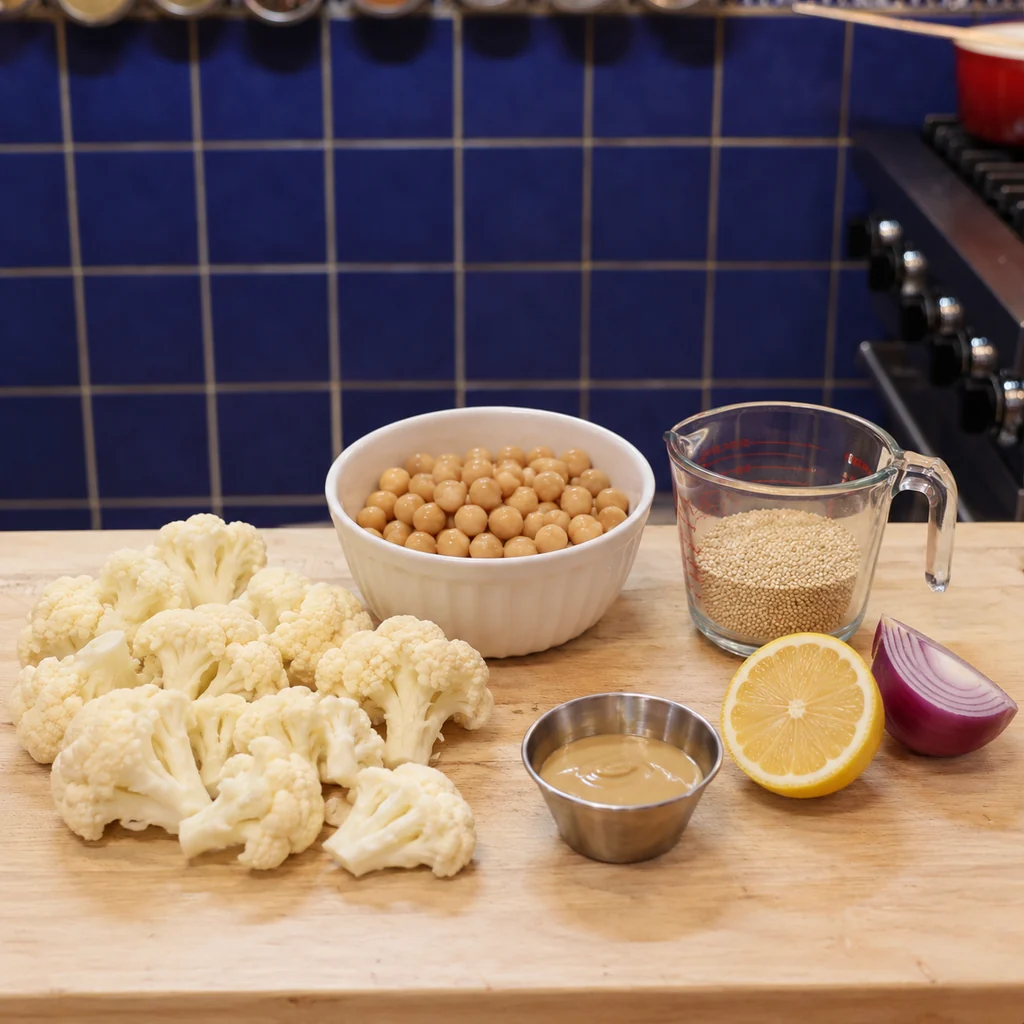 bols chou fleur roti pois chiches tahini, ingredients