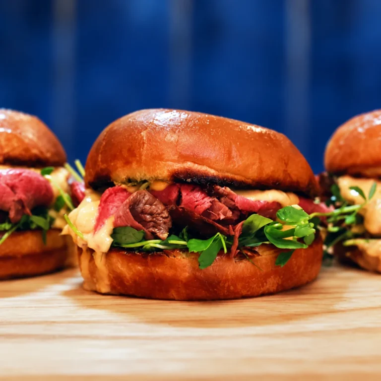 Filet Mignon Burger with Cheddar and Blue Cheese Sauce