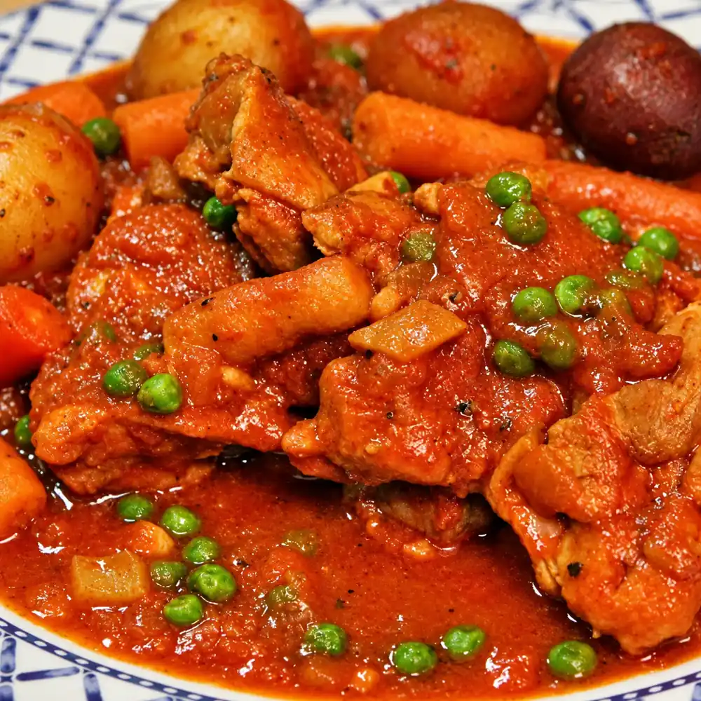 chicken stew potatoes carrots peas, finished dish