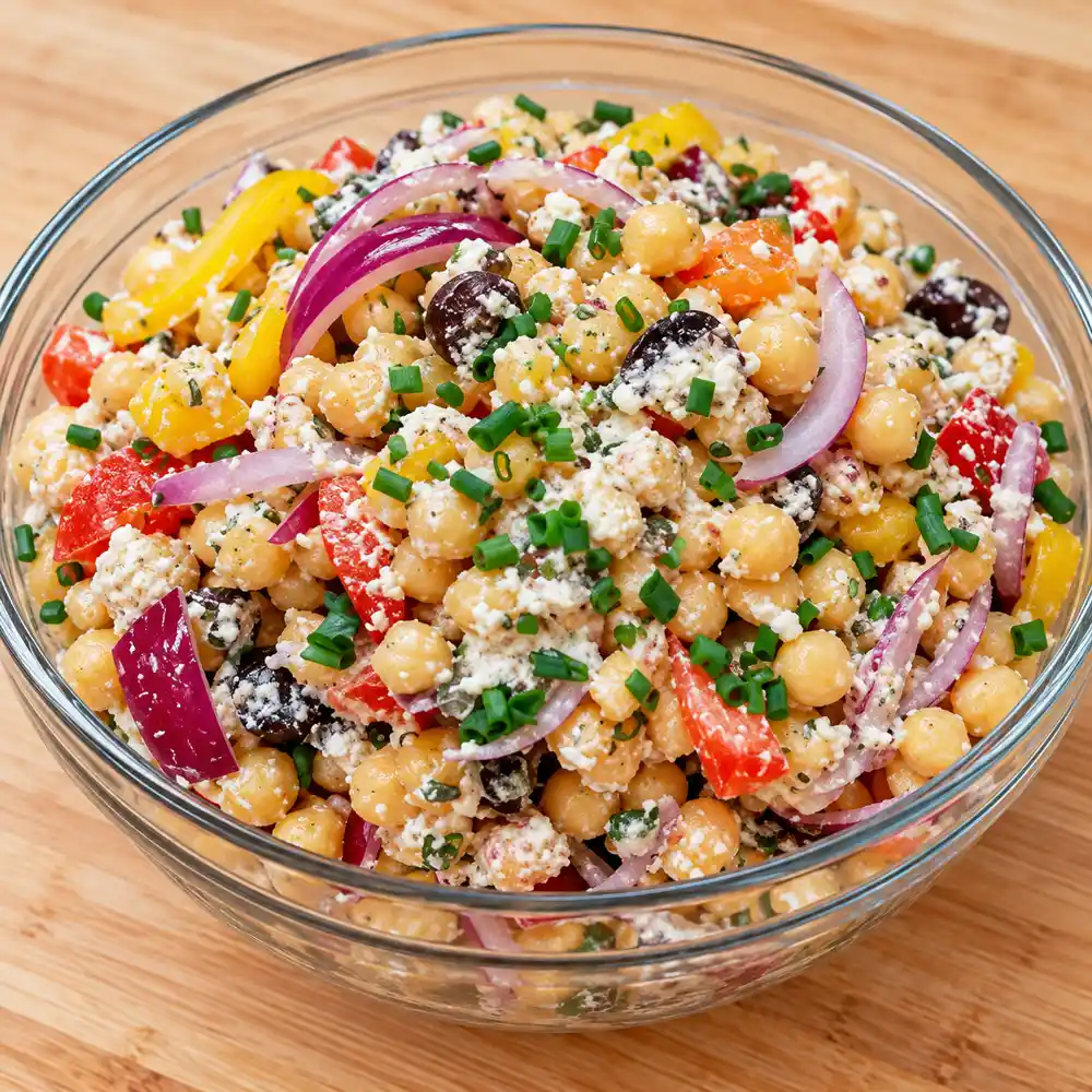 chickpea onion feta salad, finished dish
