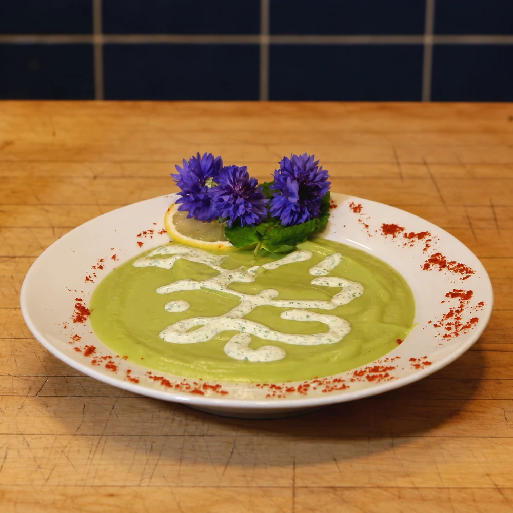 Cold Avocado Soup with Lemon and Cilantro Cream