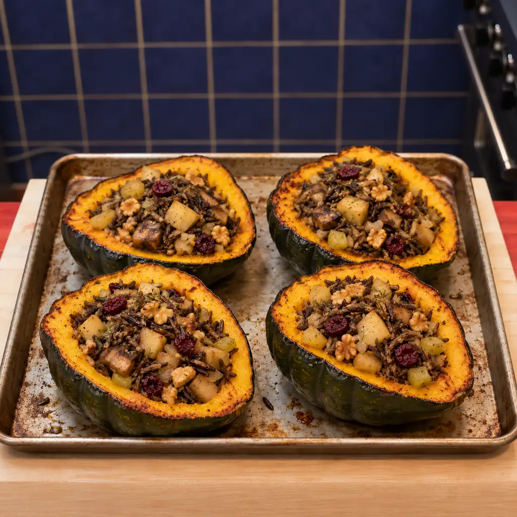 courge poivree farcie riz sauvage, plat fini
