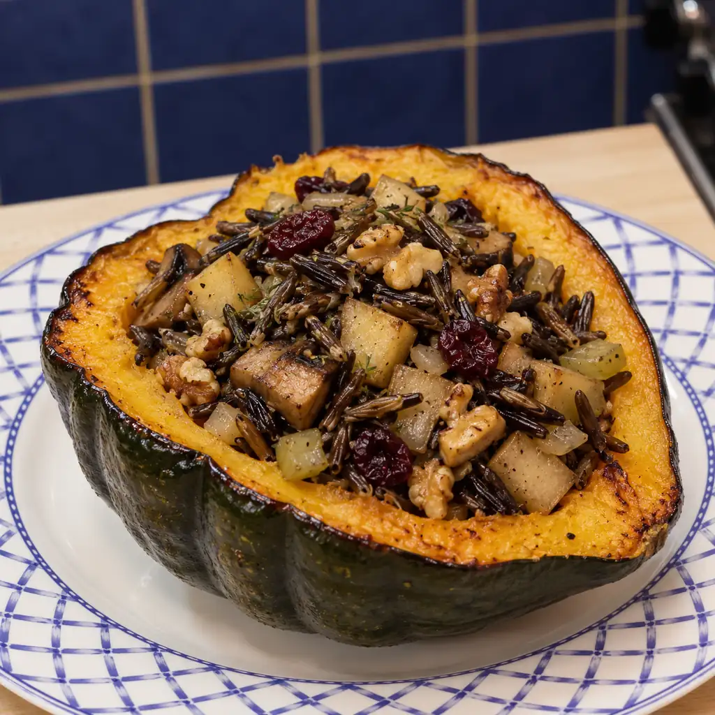 courge poivree farcie riz sauvage, plat fini