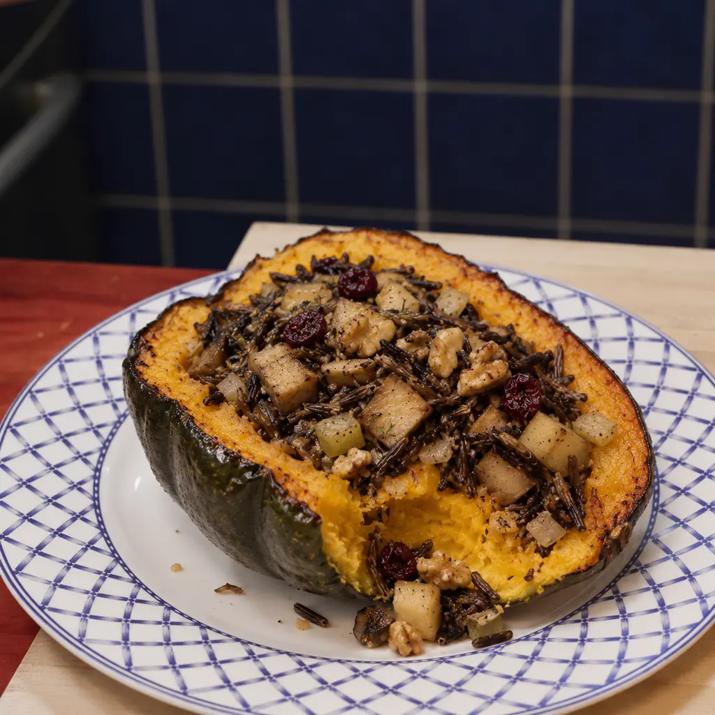 courge poivree farcie riz sauvage, plat fini