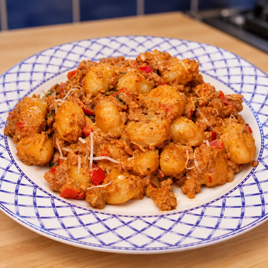 creamy chorizo gnocchi, finished dish